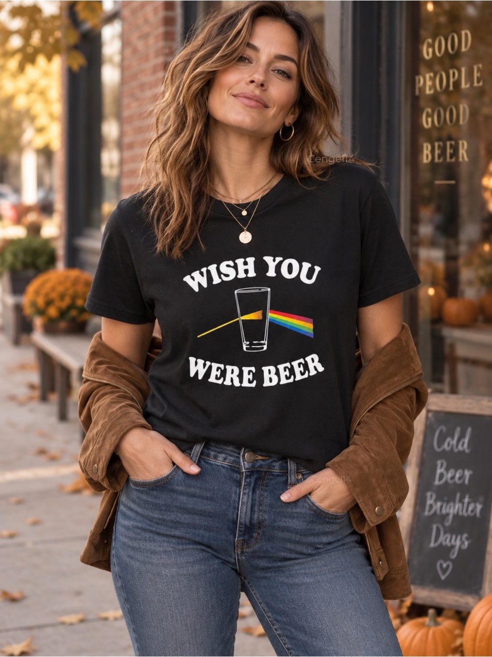 Wish You Were Beer Prism Graphic Tee Black Rock Parody L NWOT